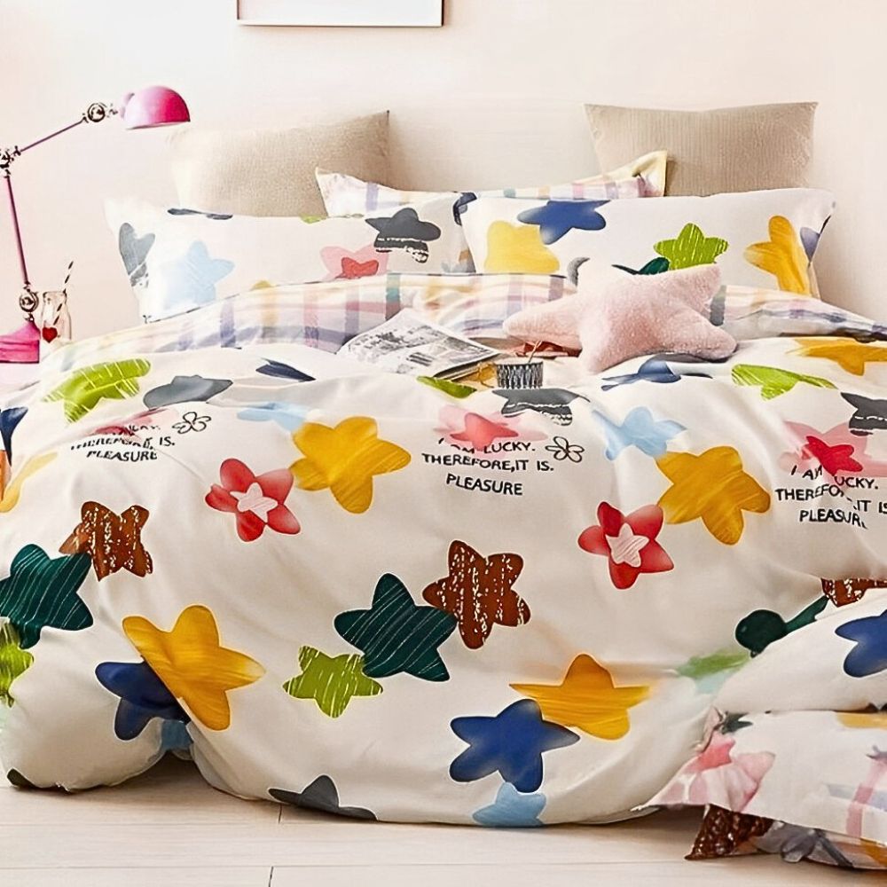 MIT舒柔棉床包枕套組-彩色星星