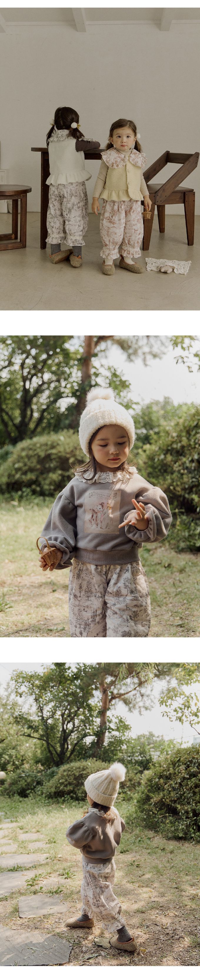 韓國 Puellaflo - 鬆緊腰森林水墨印長褲-黑灰