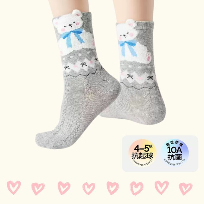 蝴蝶結白熊兔子狗狗純棉中筒棉襪