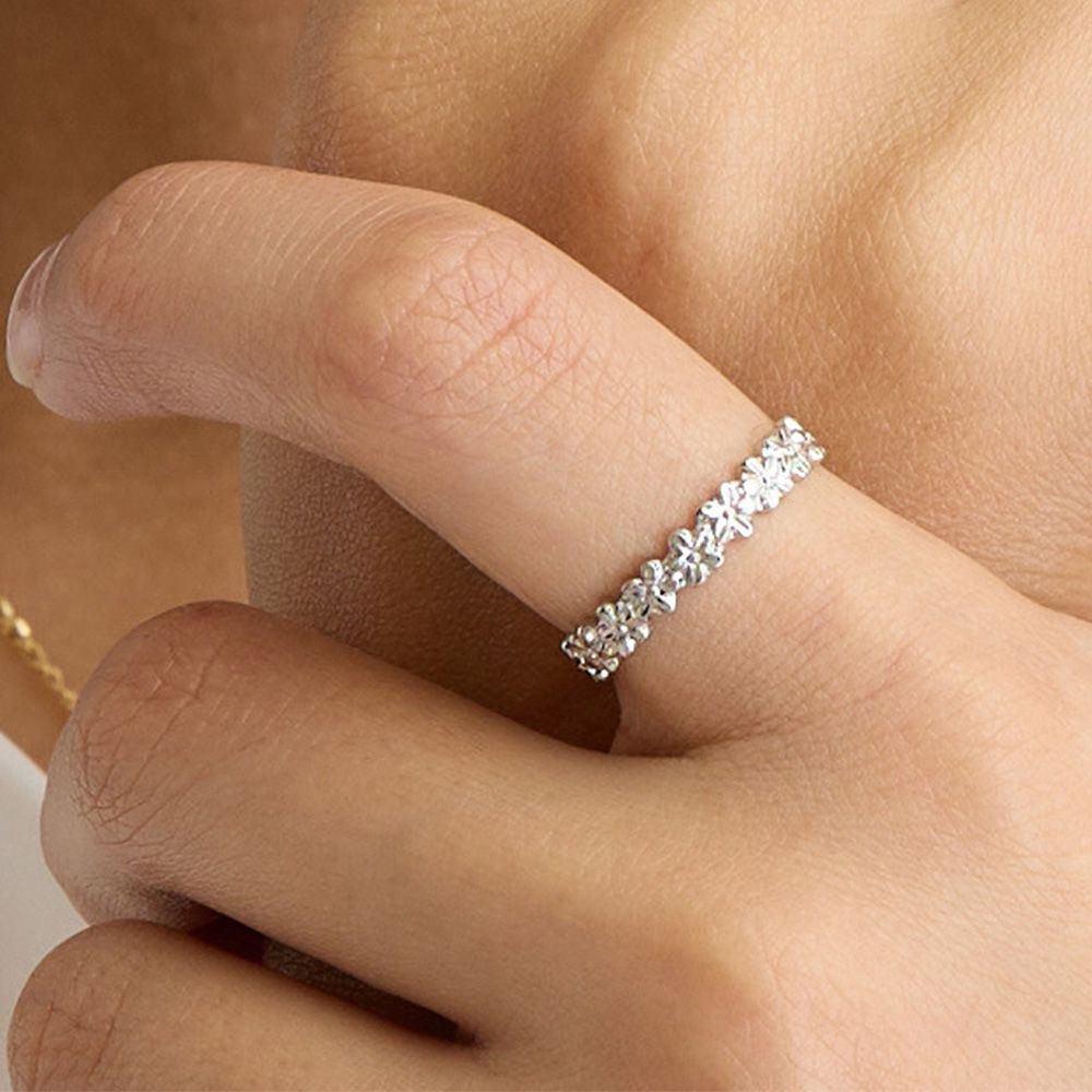 日本製 細緻感循環圖案戒指(可調戒圍)-花朵-銀