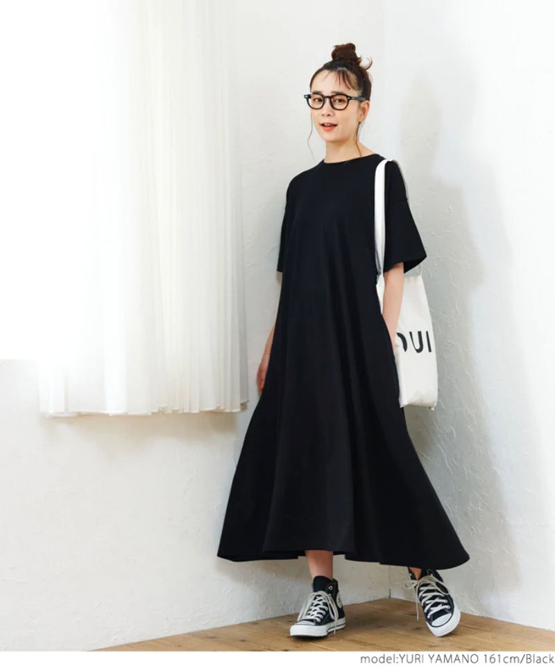 日本 COCA - 100%美國棉傘狀寬鬆短袖洋裝-白