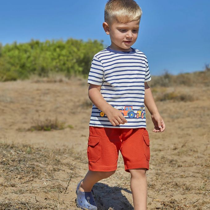 英國 JoJo Maman BeBe - 超優質嬰幼兒/兒童100%純棉綁繩工裝短褲2入組-橘綠