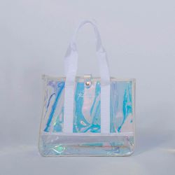 日本 AUBE - 霓虹色透明PVC玩水托特包-白 (35x28x15cm)