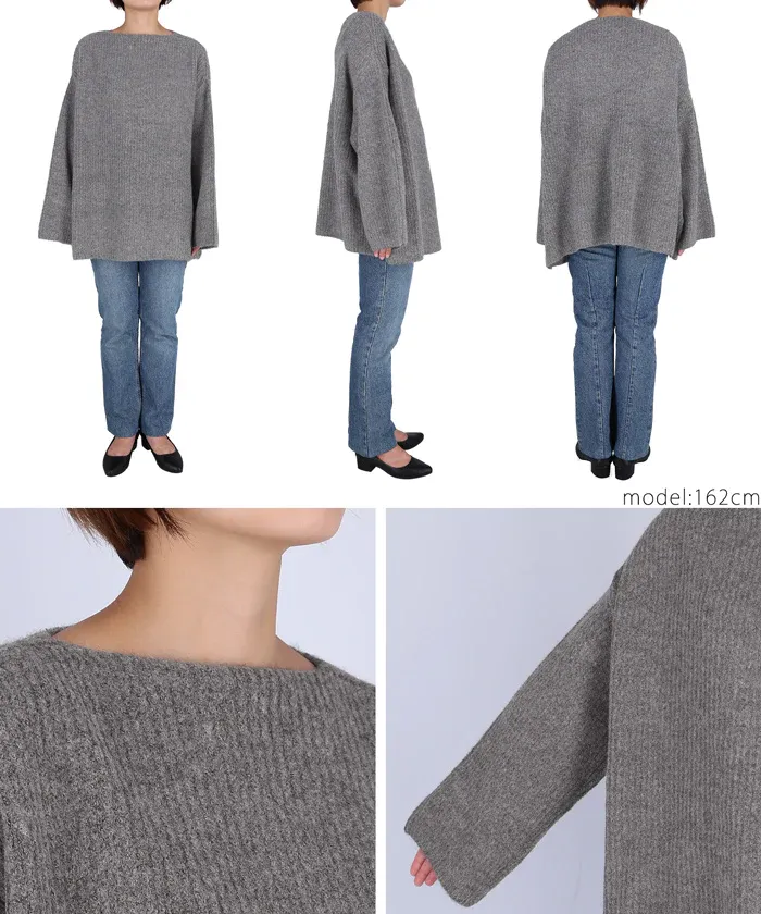 日本 COCA - ふあふあ 船型領柔軟寬鬆毛衣-炭灰