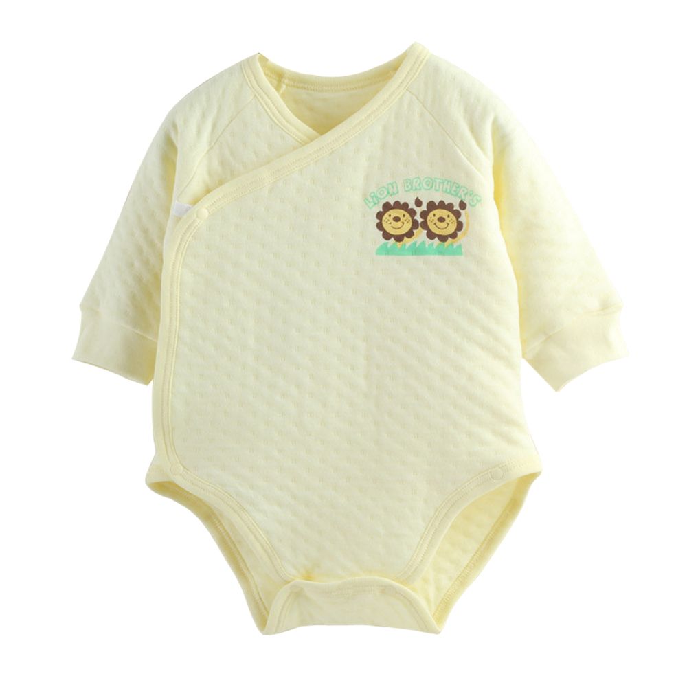 2件入-保暖空氣棉包屁衣-前斜開扣式-黃獅子+隨機一件