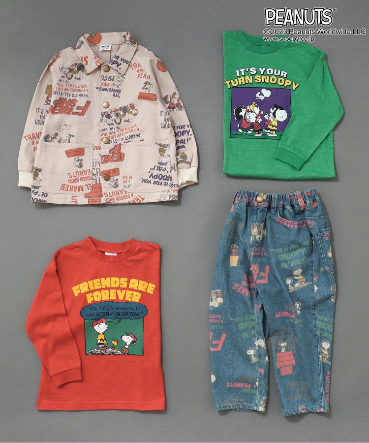 日本 BREEZE - SNOOPY聯名 滿版美式印花丹寧褲-牛仔藍