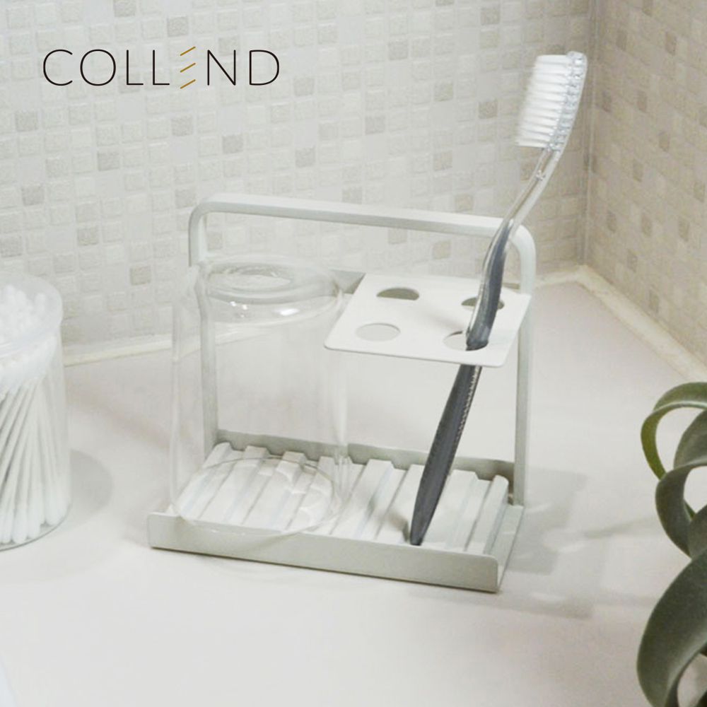 日本COLLEND - 鋼製4格牙刷置物架(附珪藻土墊)-極簡白