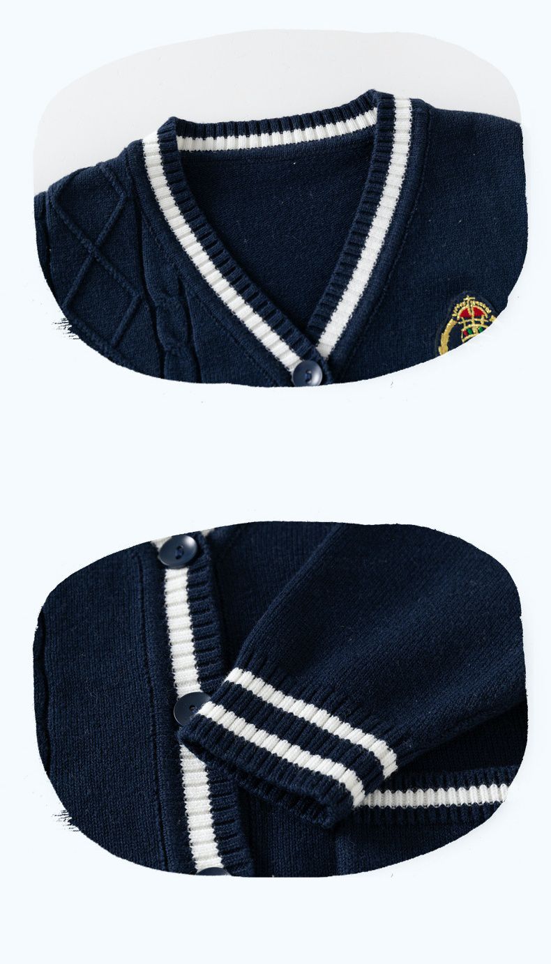 舒適圓領針織排釦外套-學院風-白色