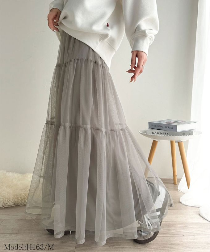 日本 Classical Elf - 百搭浪漫層次澎澎修身紗裙-黑