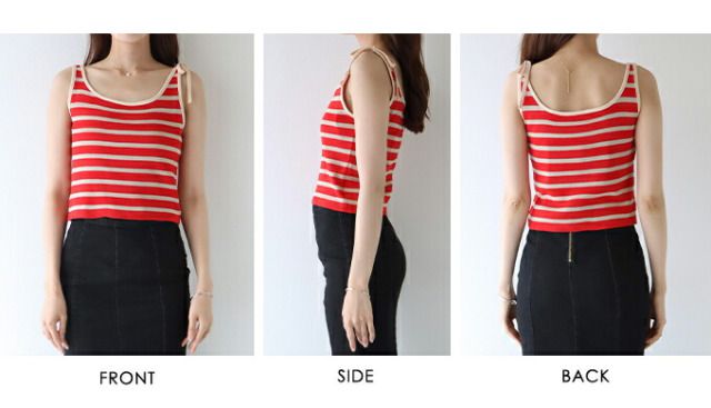 日本 BLUE EAST - 單邊綁帶條紋無袖上衣-綠