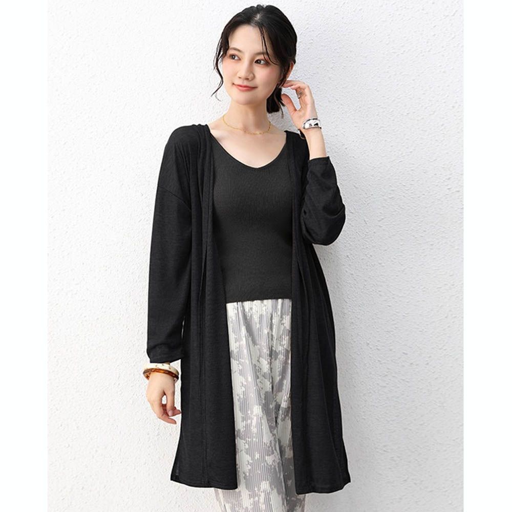 輕薄側開衩中長版防曬外套/罩衫-黑色