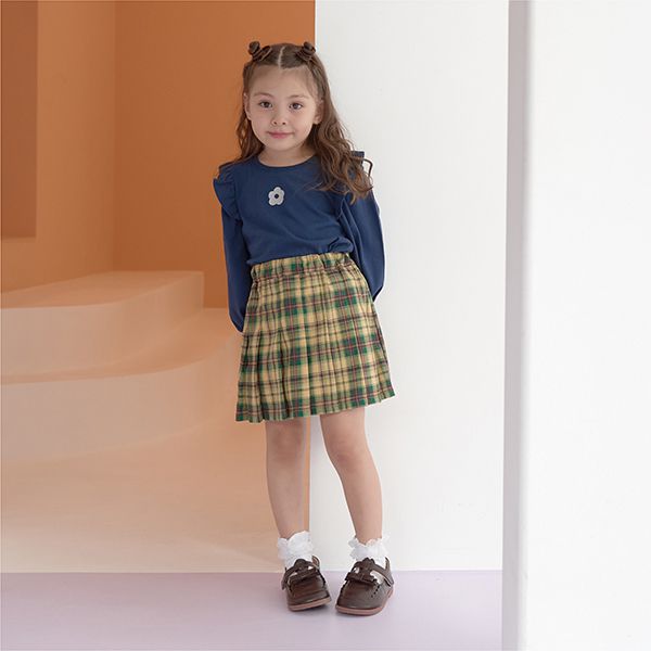 日本 Lycee mine - 閃耀印花肩部摺邊長袖上衣-草莓-象牙白