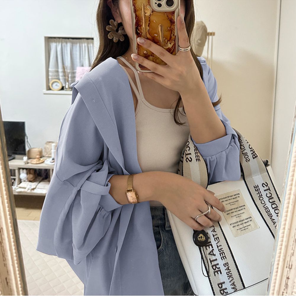 2way柔美隨性大寬袖襯衫-霧藍 (F)