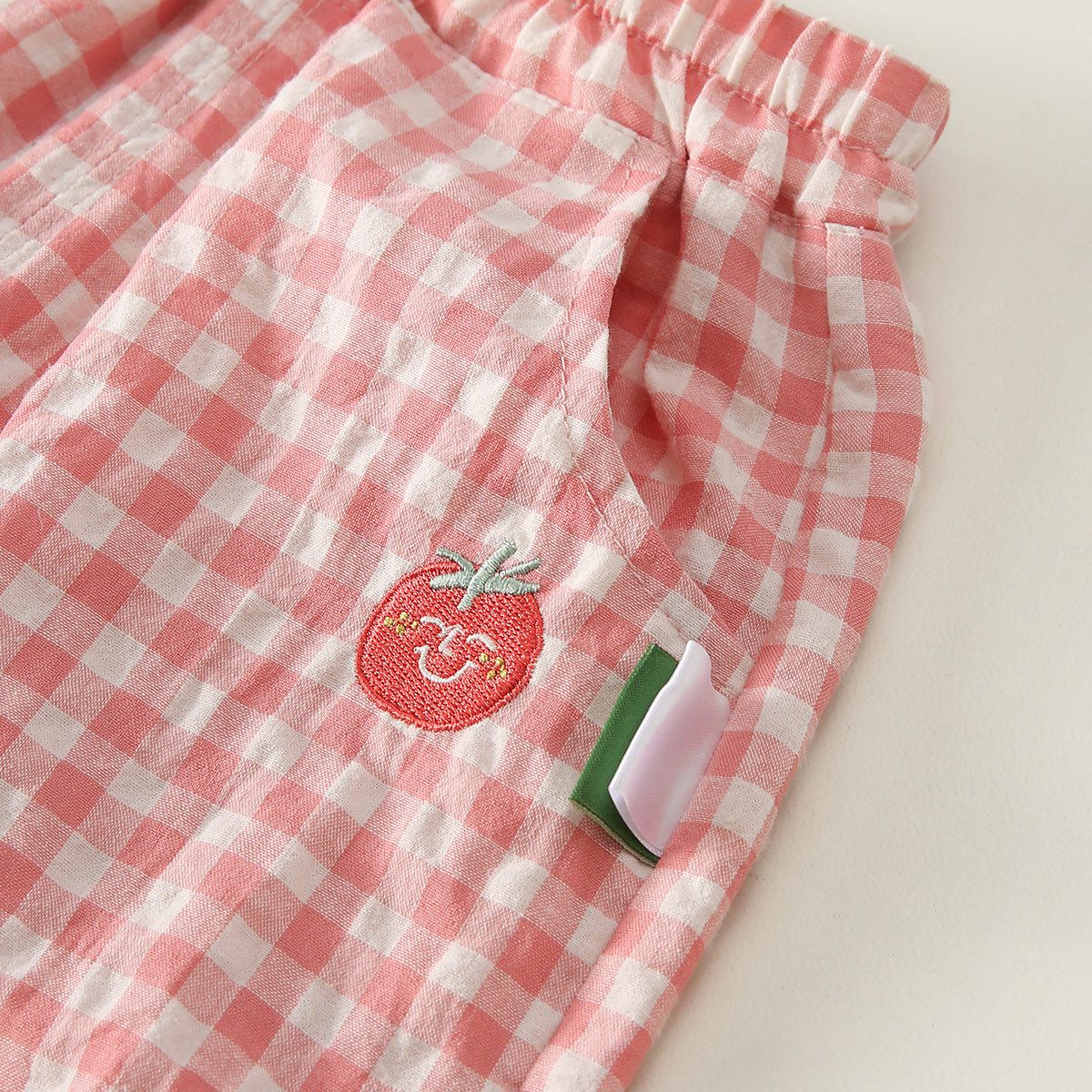 休閒束口長褲-格紋番茄-粉+白