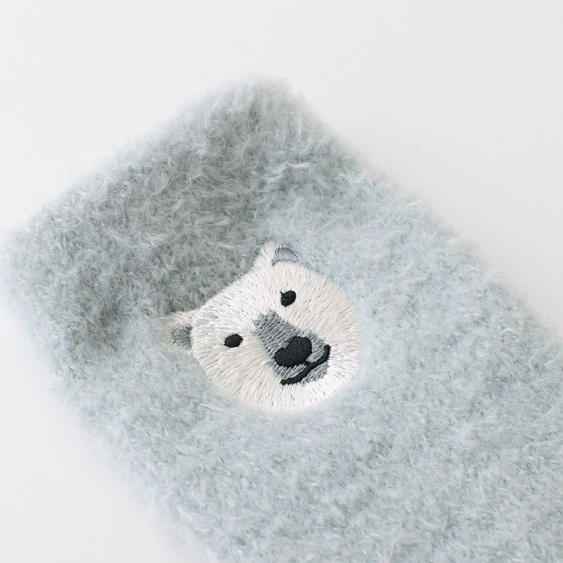 日本 TOMO - 可愛動物刺繡毛絨保暖襪-羊駝-淺米