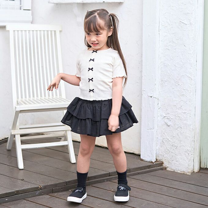 日本 Lycee mine - 可愛女孩蝴蝶結針織短袖上衣-灰