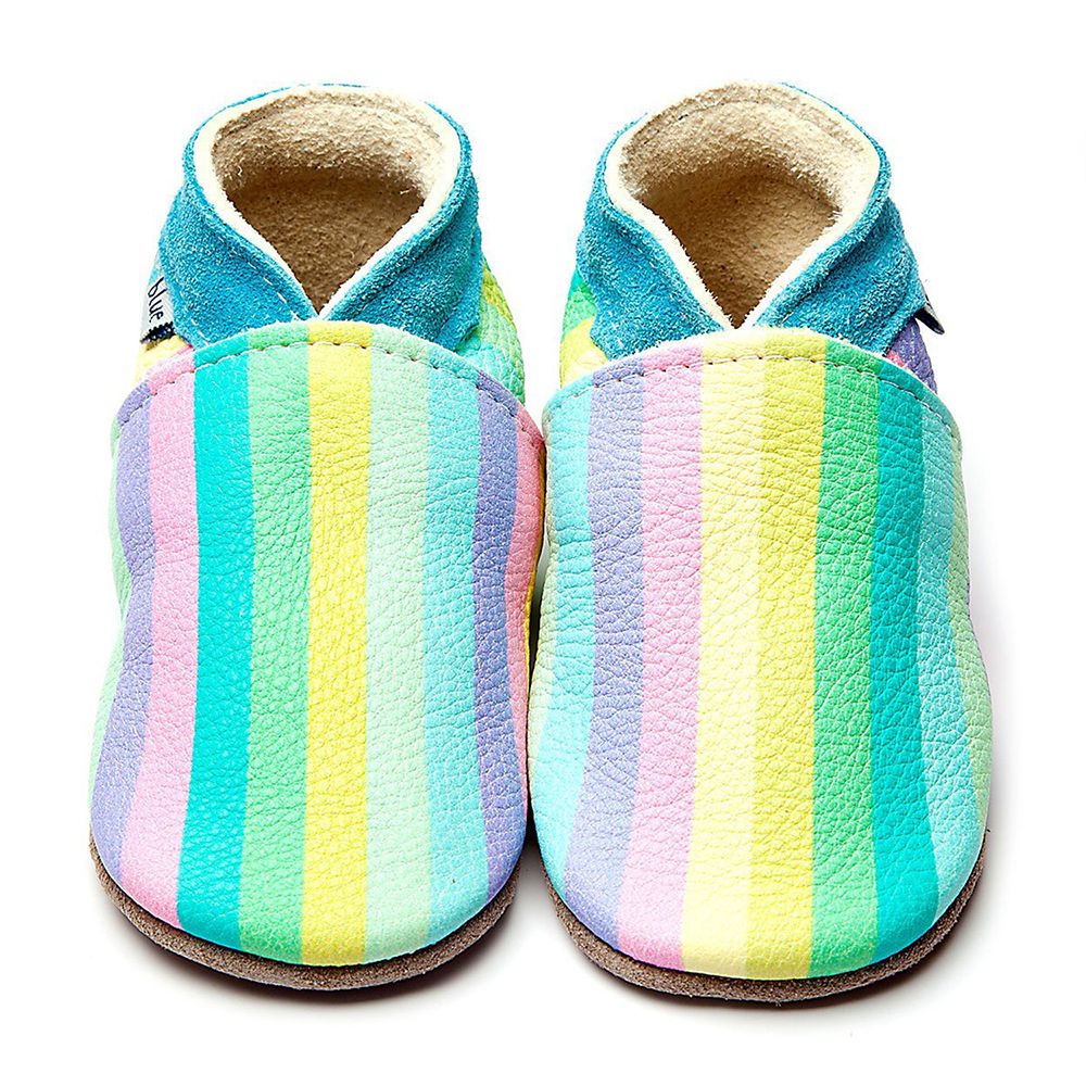 英國Inch Blue - 真皮手工寶寶鞋-馬卡龍彩虹
