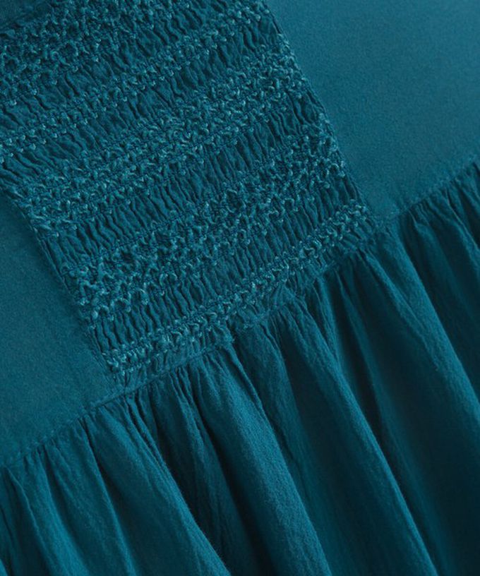 日本 Lupilien - 100%印度棉 輕盈巴里紗襯衫洋裝-藍綠