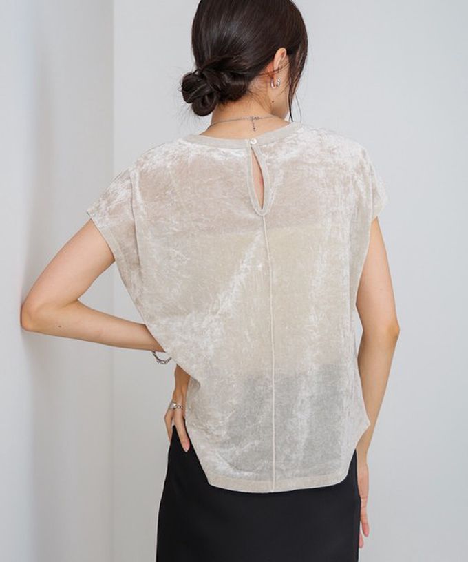 日本 Bab - 微透輕盈天鵝絨法式袖上衣-焦糖咖 (M)