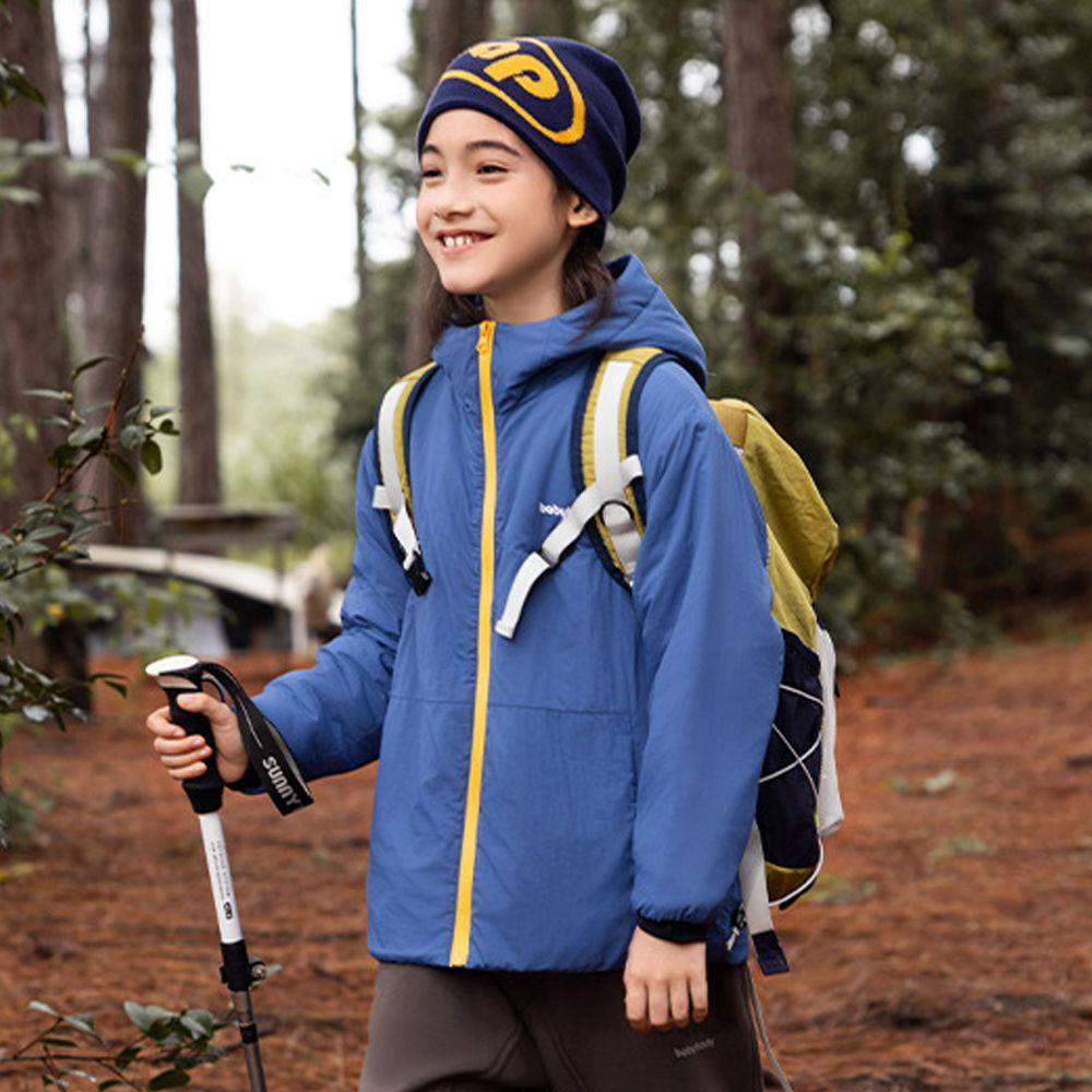 4級防水杜邦SORONA鋪棉連帽外套-撞色拉鍊-藍色