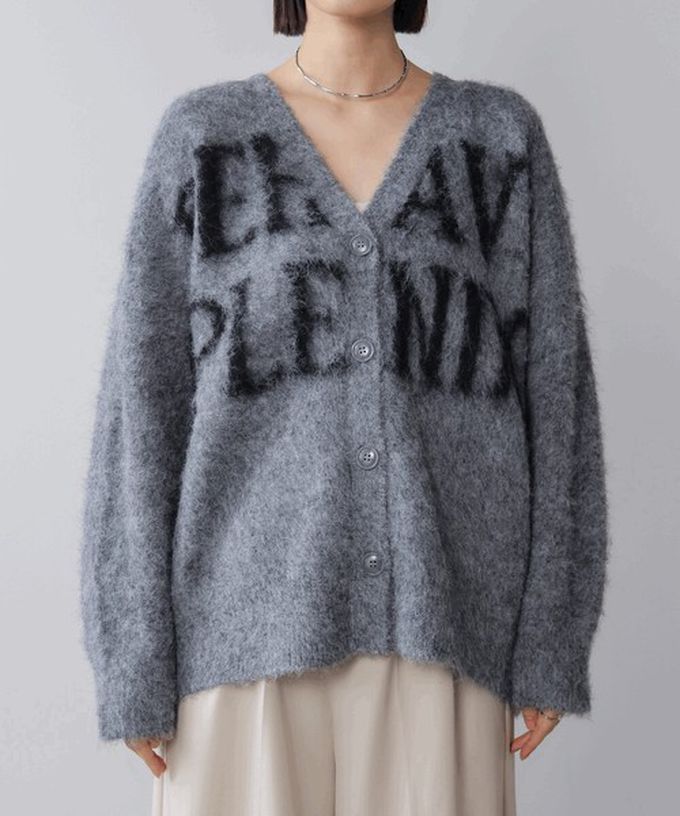 日本 Bab - 英文字印花顯瘦V領針織開襟衫-灰