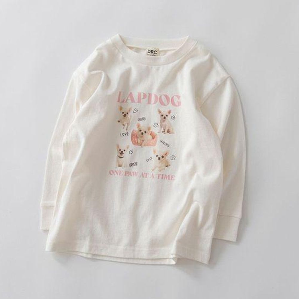 100%棉 美味季節印花長袖上衣-可愛狗狗-白