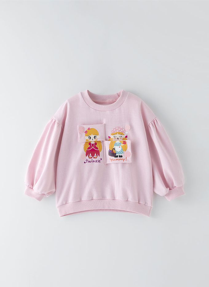 韓國 OZKIZ - 立體小女孩長袖縮口上衣-粉