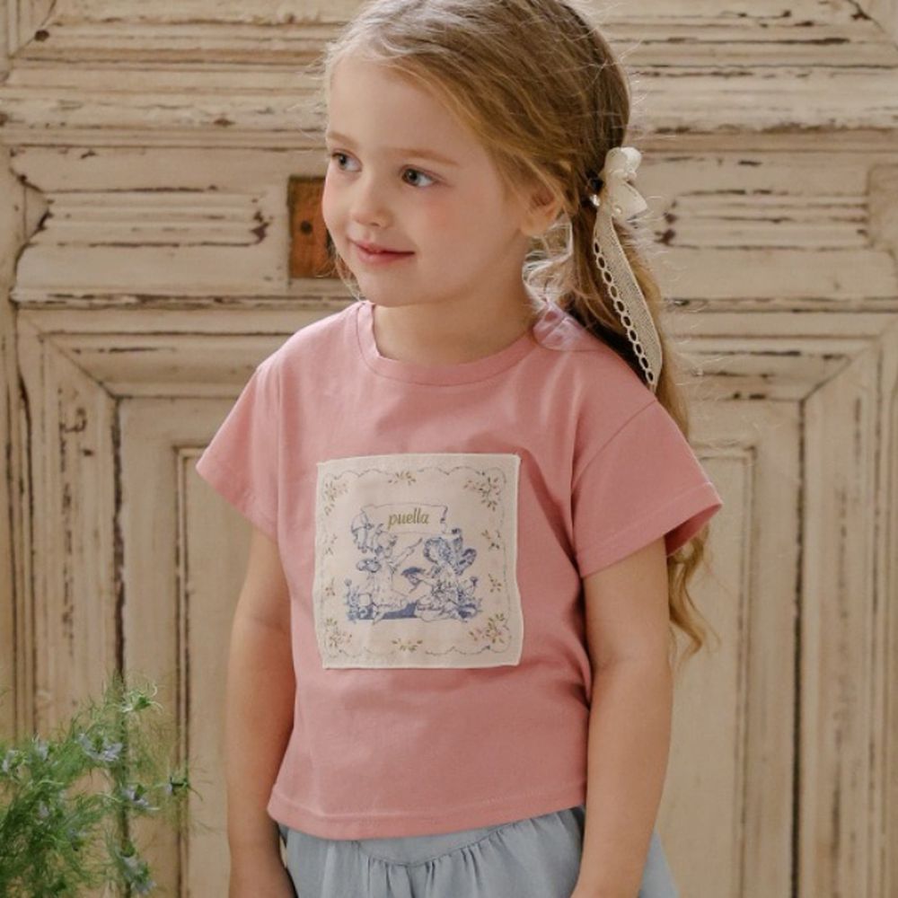 Puellaflo 天使圖案布貼純棉短袖上衣-粉