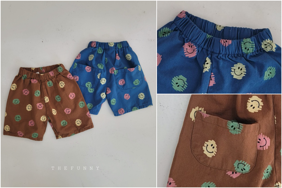 韓國 The Funny - 鬆緊腰笑臉短褲-咖啡