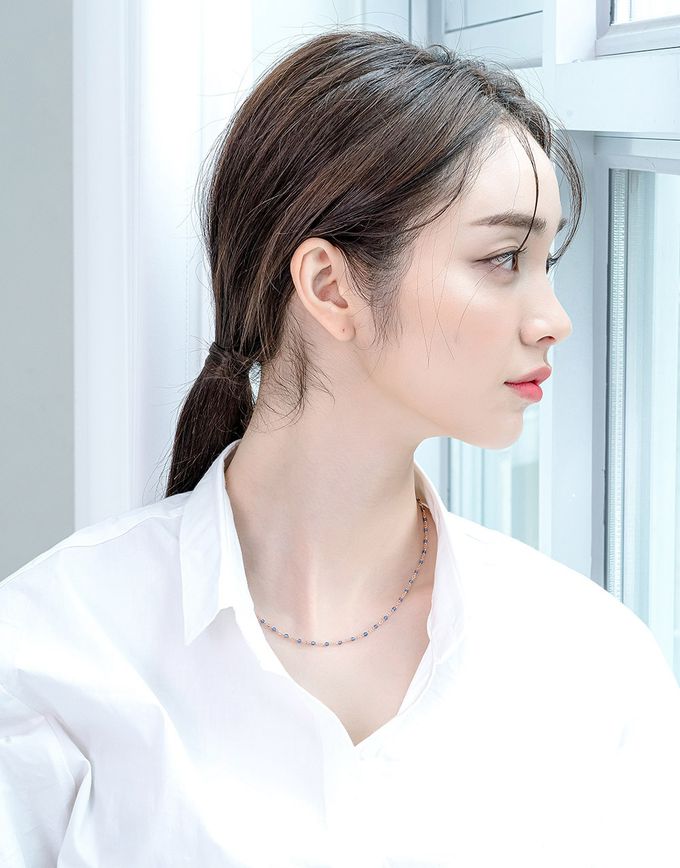 韓國 Soo&Soo - (925純銀)古典藍玉髓項鏈 (長度40cm)