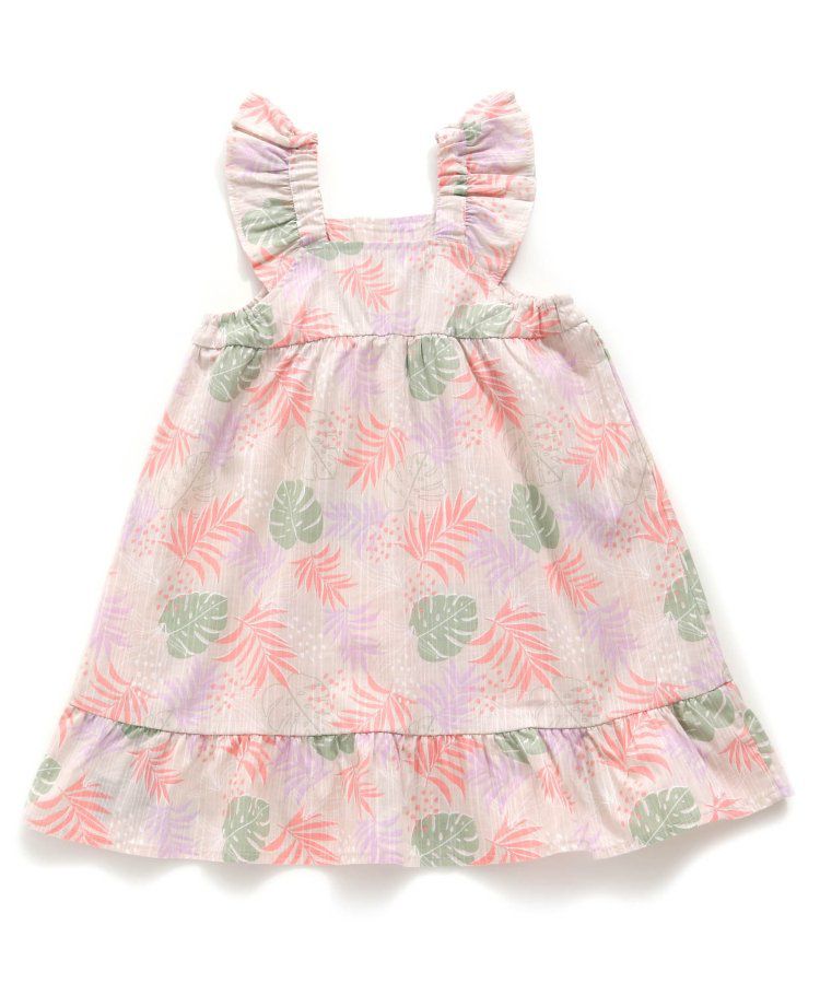 日本 BREEZE - 滿版度假印花傘狀無袖洋裝-紫x米