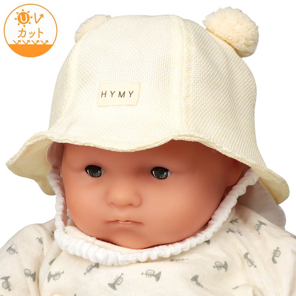 嬰幼兒鬱金香帽-小熊 可洗夏季材質-象牙白色