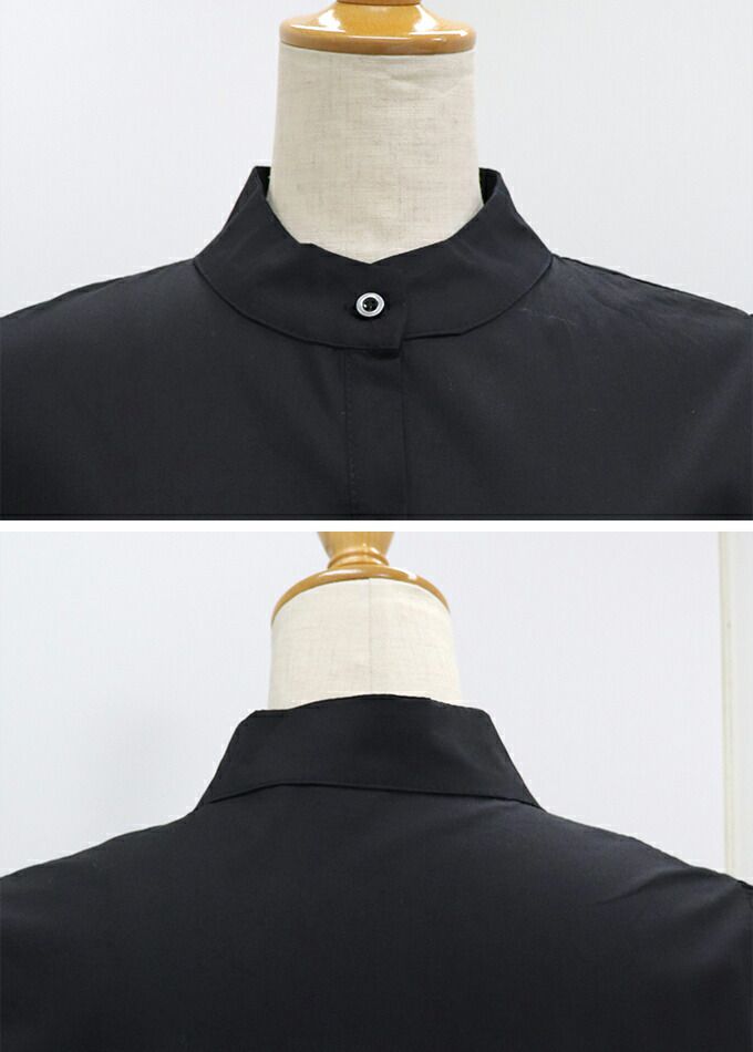 日本 BLUE EAST - 微立領層次長袖洋裝-黑