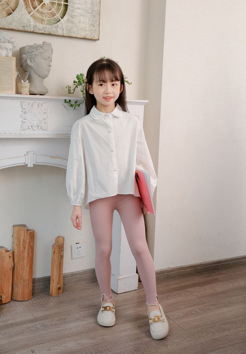 FANMOU - 九分內搭褲-開叉珍珠款-粉色