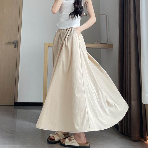 Lusairé - 冰絲涼感瘦瘦裙-有口袋(可選長度)-溫柔杏