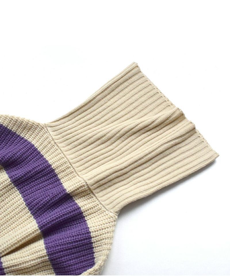 日本 zootie - 高領柔軟後開衩針織毛衣-條紋-葡萄紫