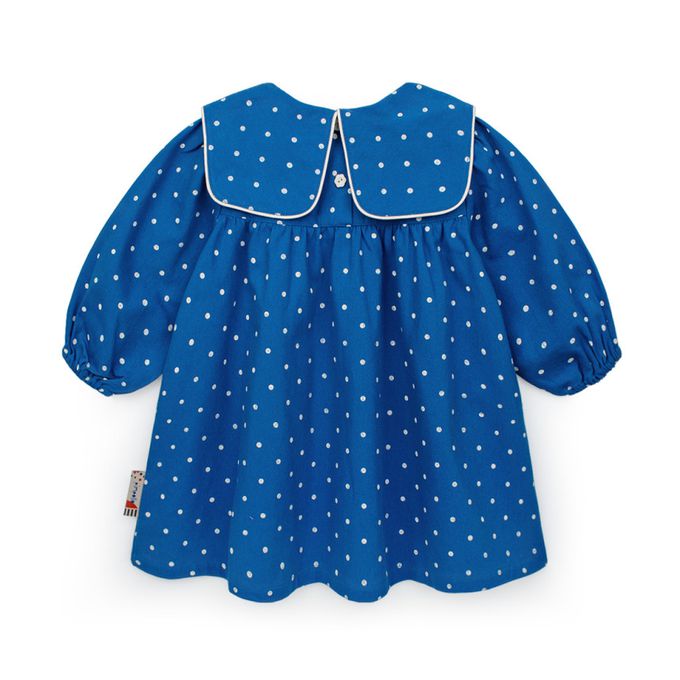 韓國 Pimpollo - 滿版圓點方形翻領連身洋裝-寶藍