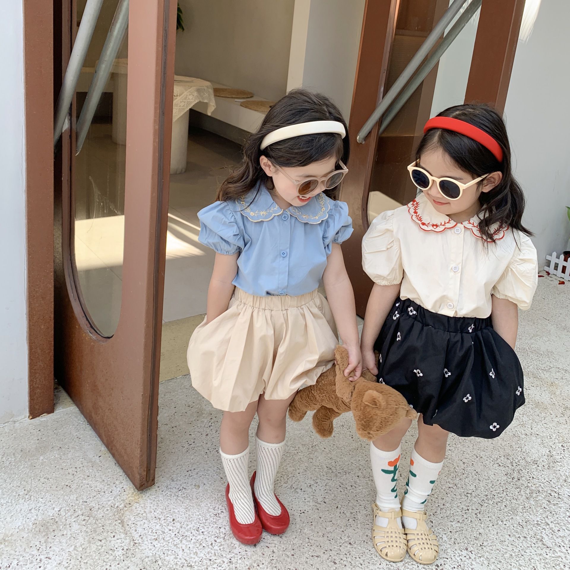 腰鬆緊花苞燈籠短褲-奶咖啡色