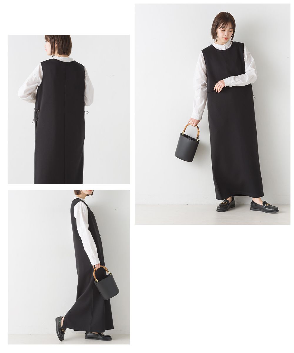 日本 OMNES - 休閒圓領抽繩背心裙-經典黑