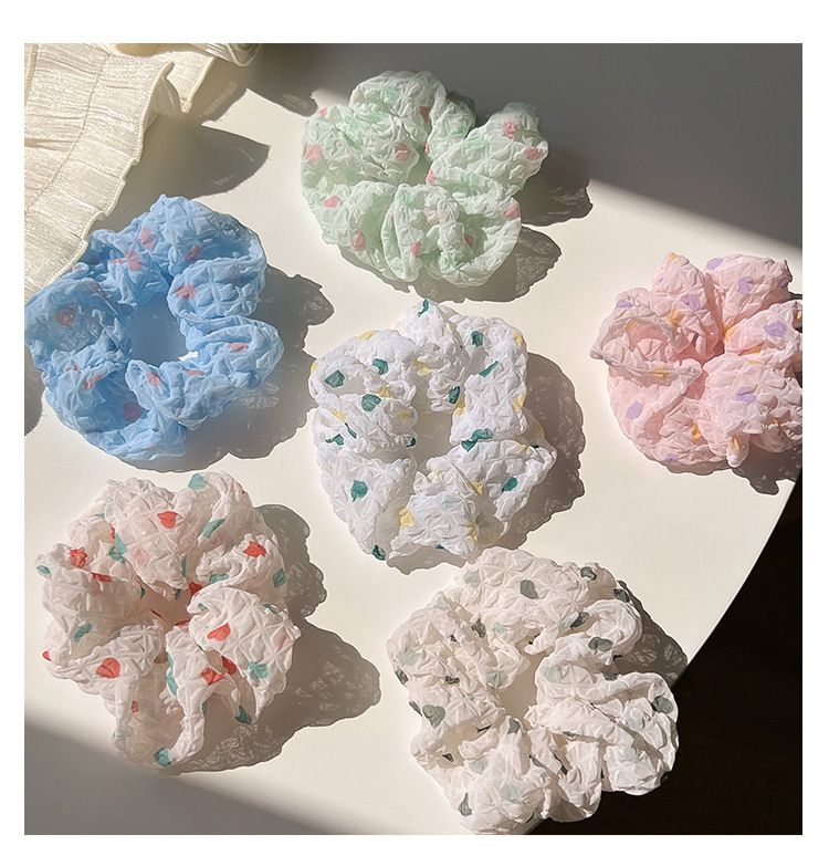 皺摺感小清新布藝大腸圈/髮圈-圓點-白色