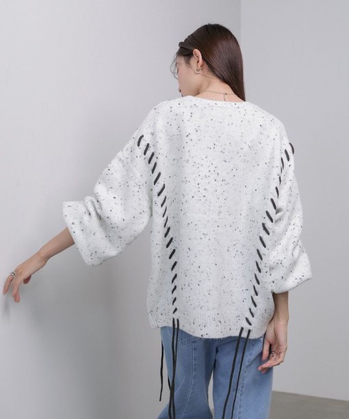 日本 Bab - 可可碎片感率性縫線針織上衣-卡其