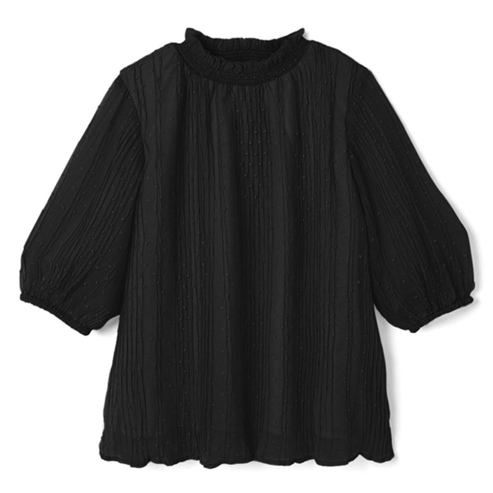 日本 GRL - 滿天星點抓皺設計五分袖上衣-時尚黑