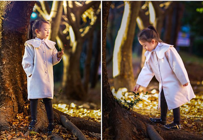 韓國 OZKIZ - 質感花型翻領長版大衣外套-粉