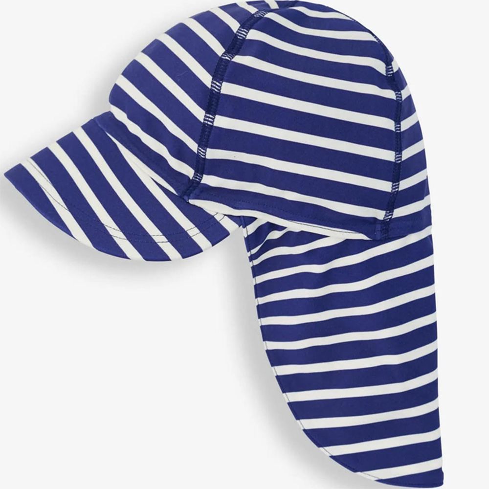 英國 JoJo Maman BeBe - 嬰幼兒/兒童泳裝戲水UPF50+防曬護頸遮陽帽-藍白條紋