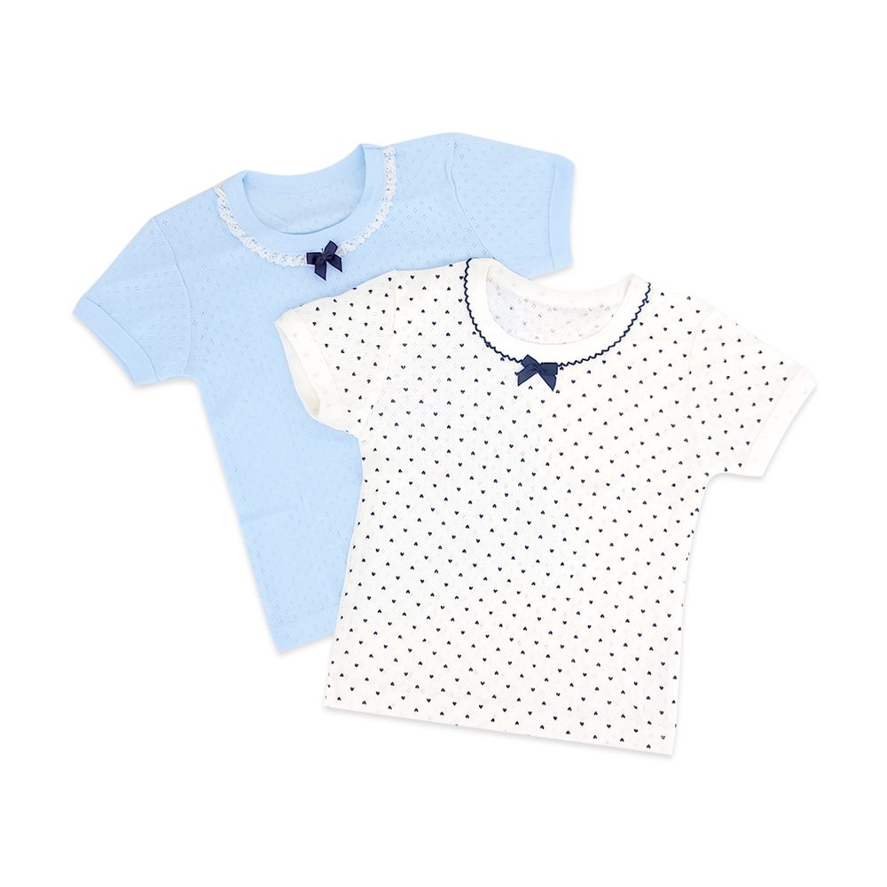 JoyNa - 2件入-兒童短袖上衣 棉質兒童T恤-天藍愛心