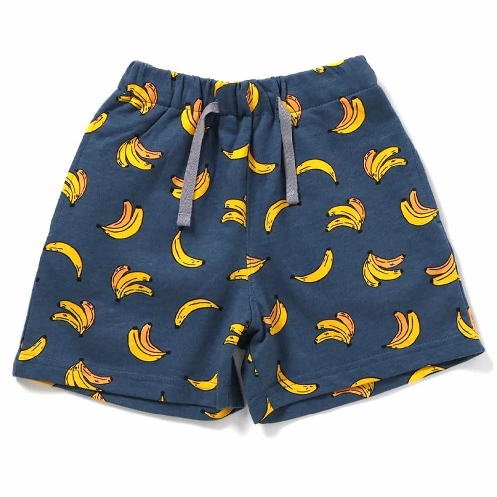 [必收]100%棉 舒適鬆緊印花短褲-香蕉-海軍藍