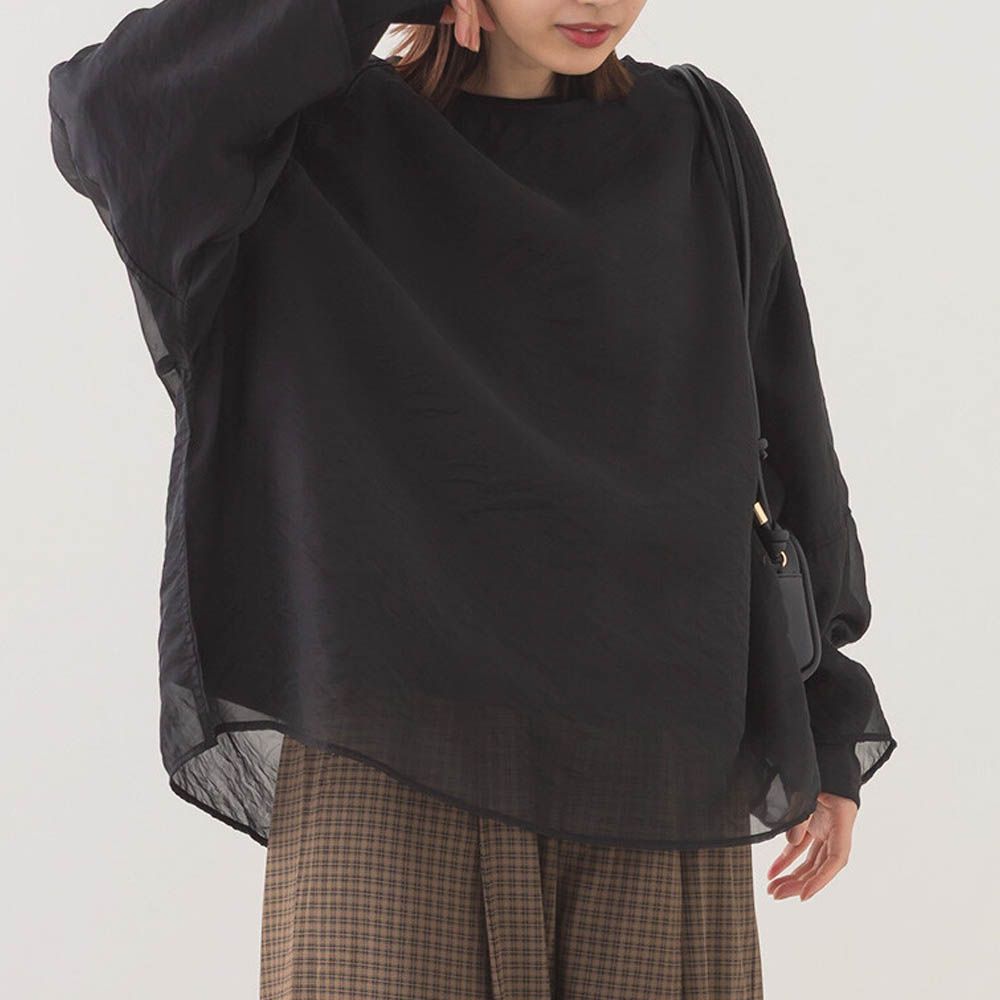 歐根紗個性層次長袖上衣(2件組)-黑