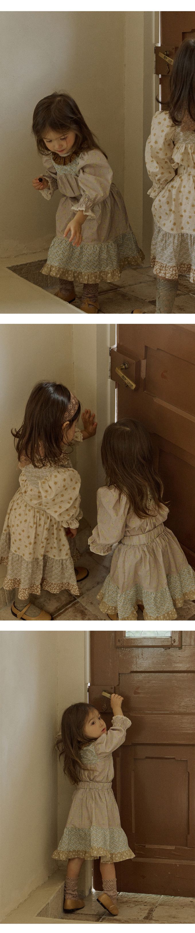 韓國 Puellaflo - 鬆緊腰花園拼布蛋糕裙-藕紫