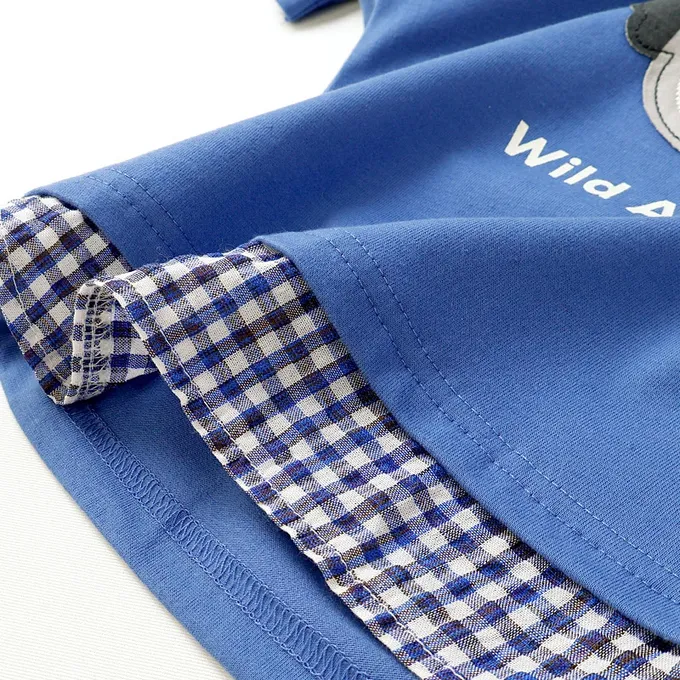 日本 ZOOLAND - 假面小熊層次感天竺棉短袖上衣-無尾熊-藍