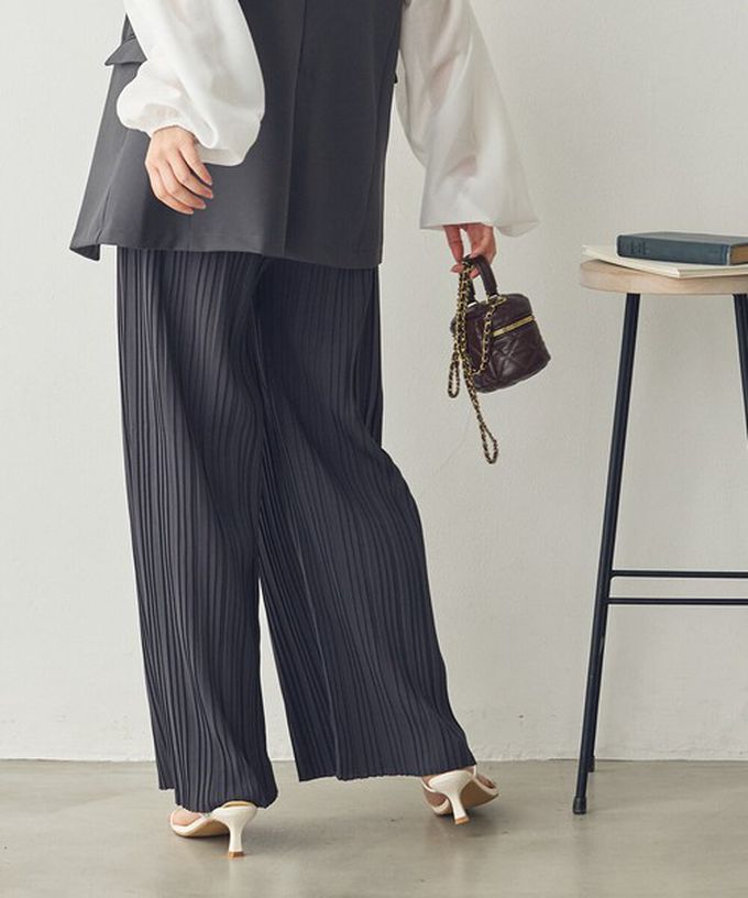 日本 Sans Souci 34+ - 細摺搖曳優雅寬褲(全腰鬆緊)-黑 (M)